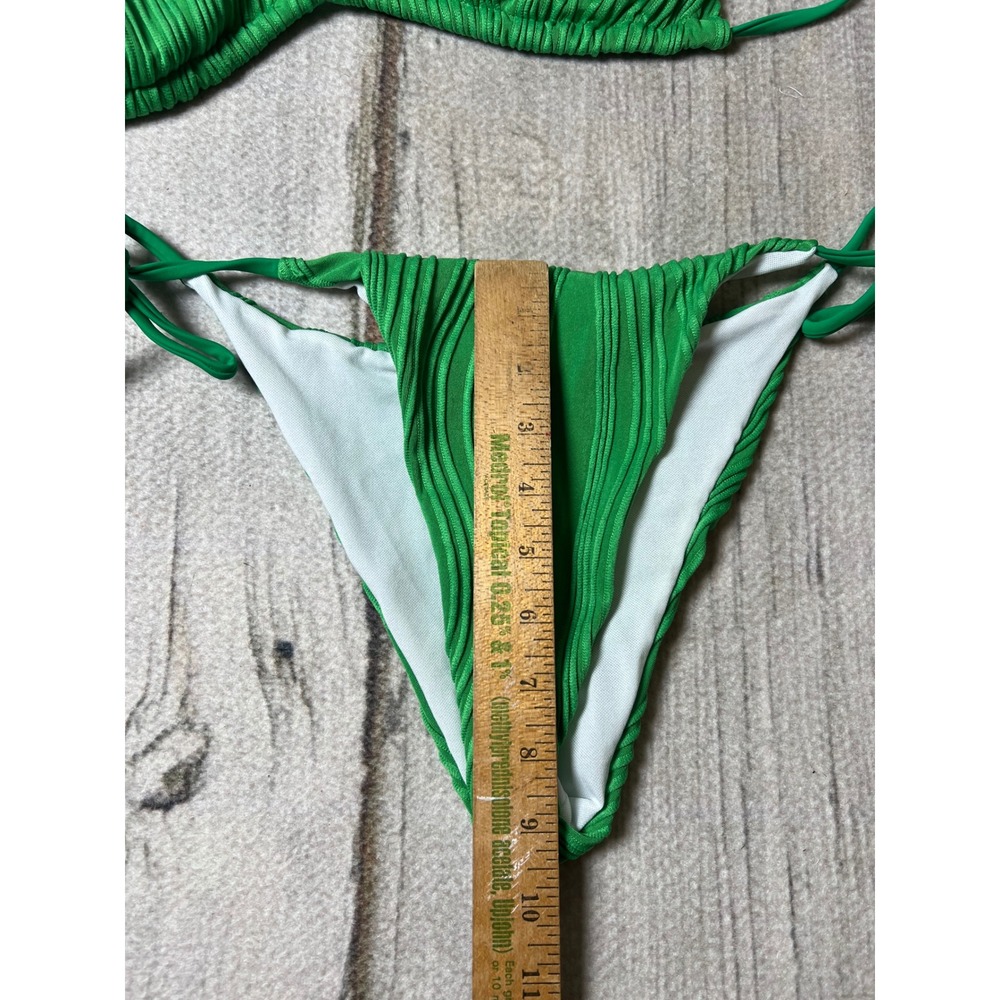 Unbranded Bikini Set Womens Green Ribbed Cowrie Shell Boho Tropical Beachwear - Picture 5 of 8